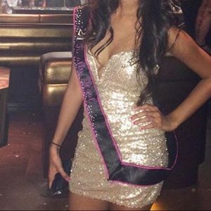 Gold strapless sequin dress